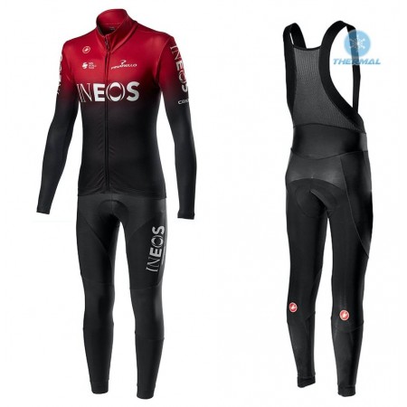 Set Langarmtrikot + Trägerhose Lange 2020 TEAM INEOS Winter Thermal Fleece N001
